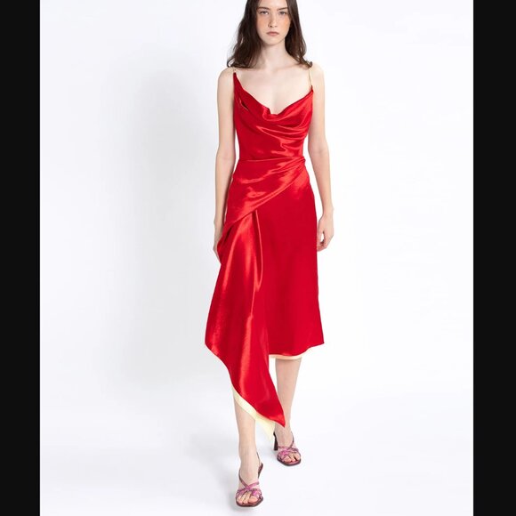 Auc Sies Marjan Farrah Liquid Satin Red dress 4 - Picture 3 of 14